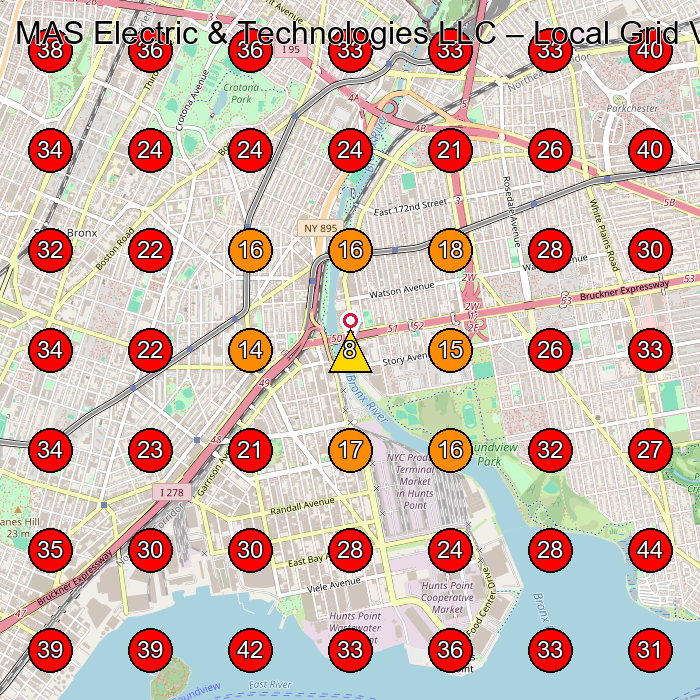 MAS Electric & Technologies LLC GeoGrid visibility map for Electrical Installation Service in Great Neck